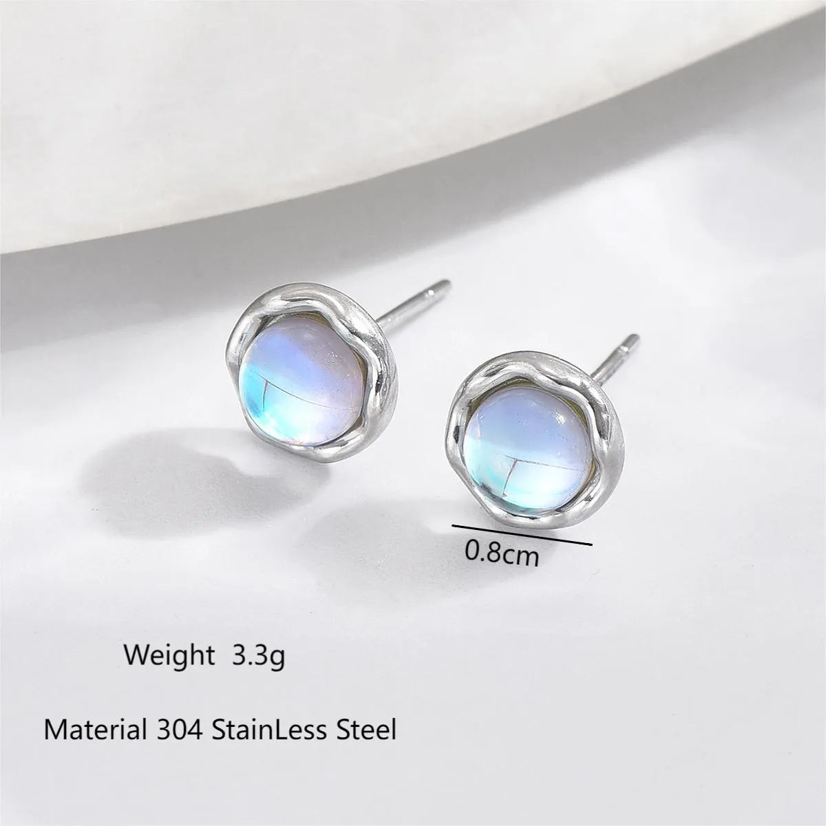 1 Pair IG Style Elegant Simple Style Round Inlay Stainless Steel Moonstone 14K Gold Plated Ear Studs