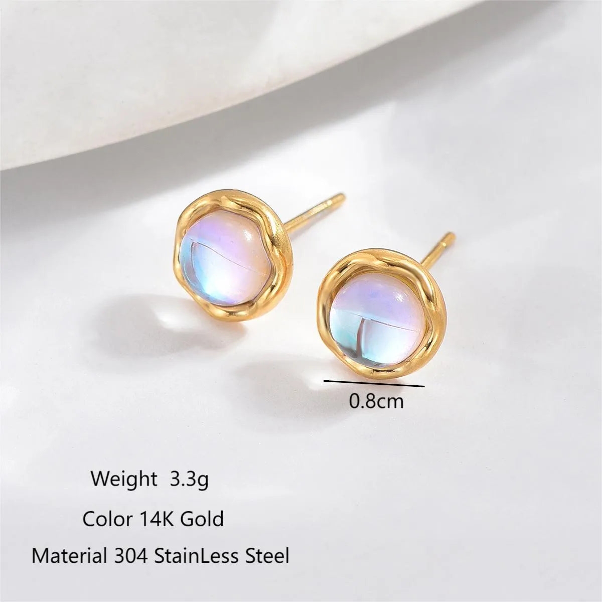 1 Pair IG Style Elegant Simple Style Round Inlay Stainless Steel Moonstone 14K Gold Plated Ear Studs