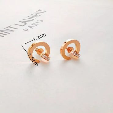 1 Pair IG Style Elegant Simple Style Round Roman Numeral Inlay 304 Stainless Steel Rhinestones Gold Plated Ear Studs