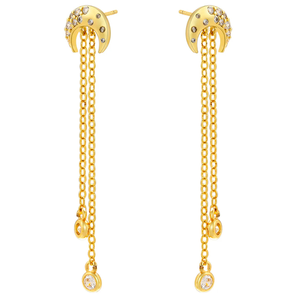 1 Pair Ig Style Elegant Simple Style Star Moon Tassel Plating Inlay Copper Zircon 18k Gold Plated Drop Earrings