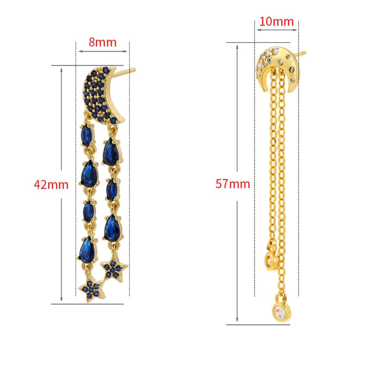 1 Pair Ig Style Elegant Simple Style Star Moon Tassel Plating Inlay Copper Zircon 18k Gold Plated Drop Earrings