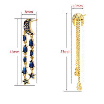 1 Pair Ig Style Elegant Simple Style Star Moon Tassel Plating Inlay Copper Zircon 18k Gold Plated Drop Earrings