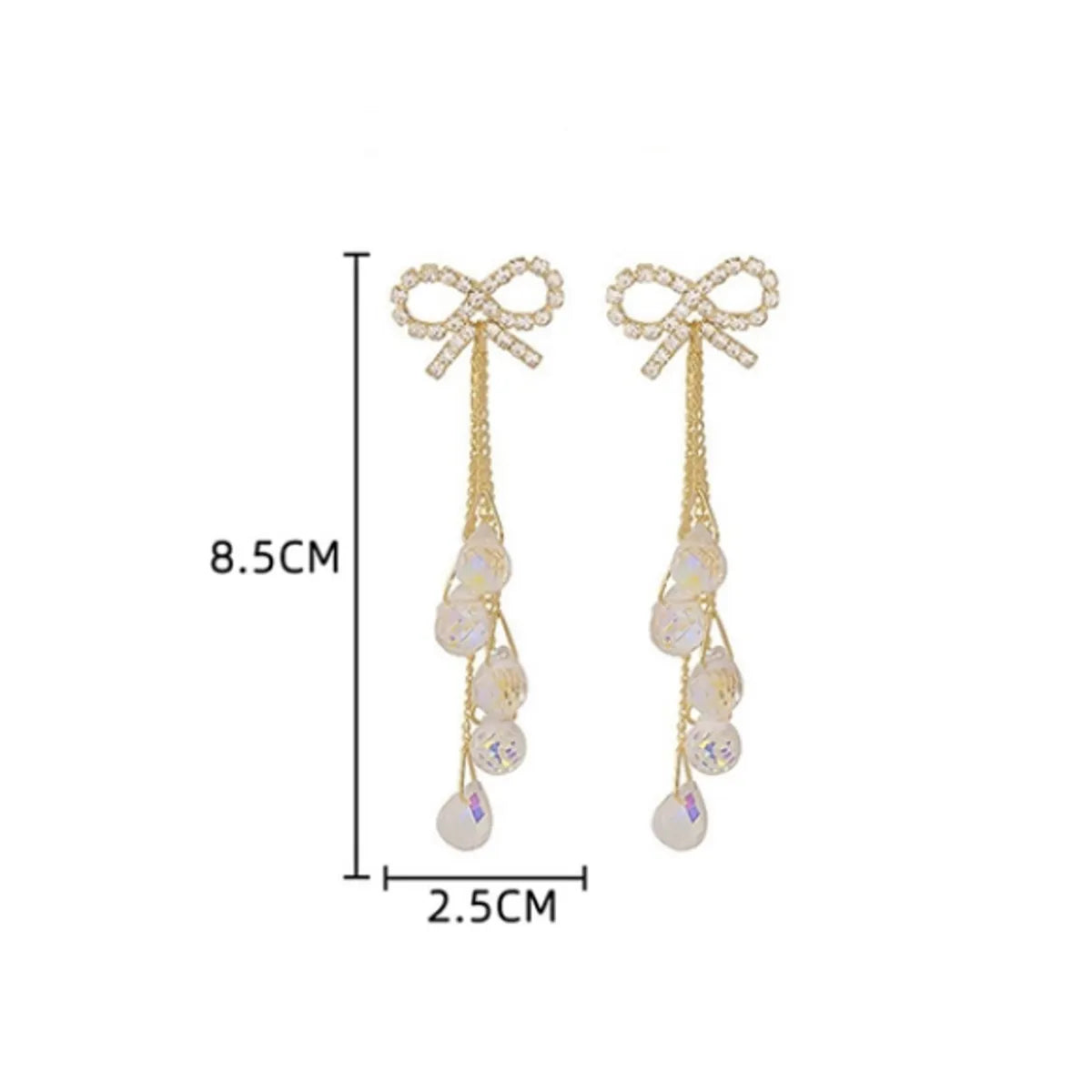 1 Pair IG Style Elegant Simple Style Tassel Bow Knot Inlay Copper Artificial Crystal Zircon 18K Gold Plated Drop Earrings