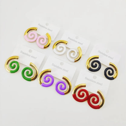 1 Pair IG Style Elegant Spiral Stripe Thread 304 Stainless Steel 18K Gold Plated Ear Studs