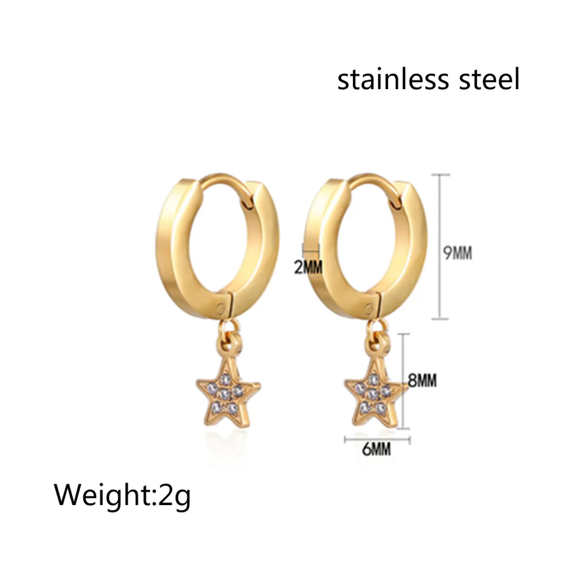 1 Pair Ig Style Elegant Star Plating Inlay Stainless Steel Zircon 18k Gold Plated Drop Earrings