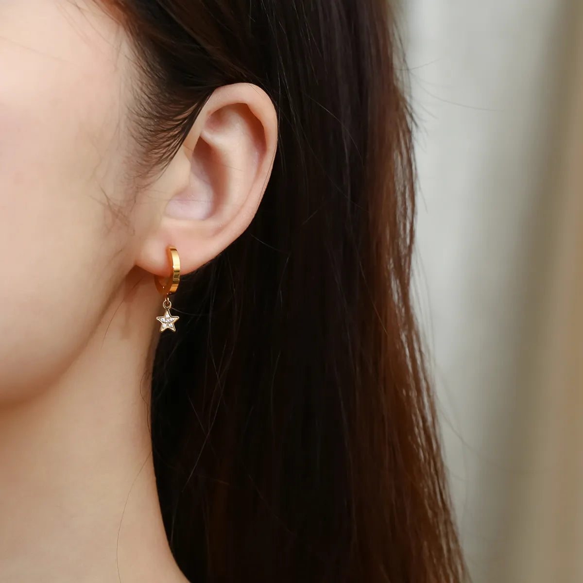 1 Pair Ig Style Elegant Star Plating Inlay Stainless Steel Zircon 18k Gold Plated Drop Earrings