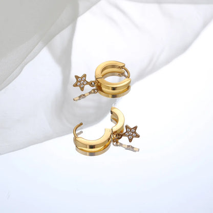 1 Pair Ig Style Elegant Star Plating Inlay Stainless Steel Zircon 18k Gold Plated Drop Earrings