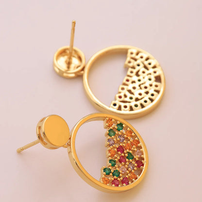 1 Pair Ig Style Elegant Streetwear Round Plating Inlay Brass Zircon 18k Gold Plated Ear Studs