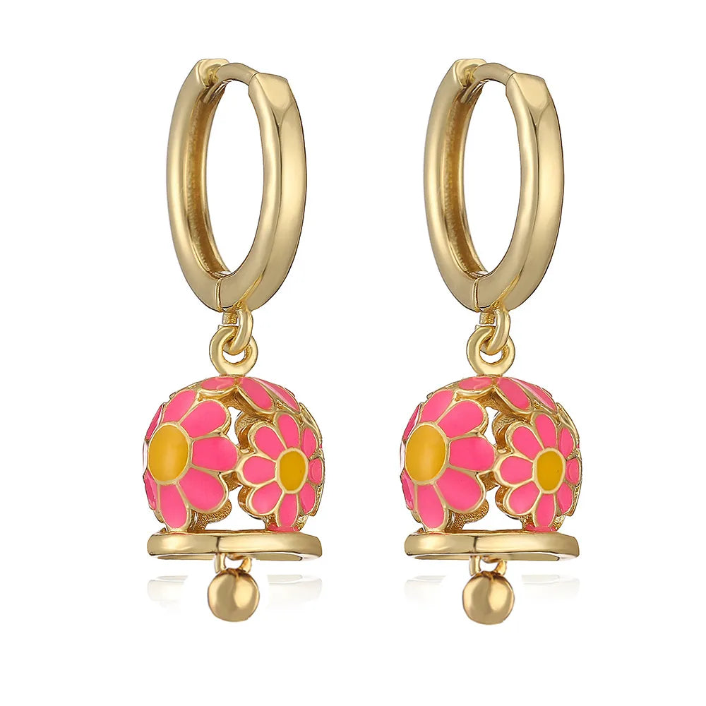 1 Pair IG Style Elegant Sweet Bell Daisy Enamel Plating Copper 18K Gold Plated Drop Earrings