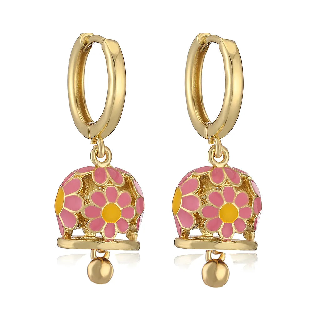 1 Pair IG Style Elegant Sweet Bell Daisy Enamel Plating Copper 18K Gold Plated Drop Earrings