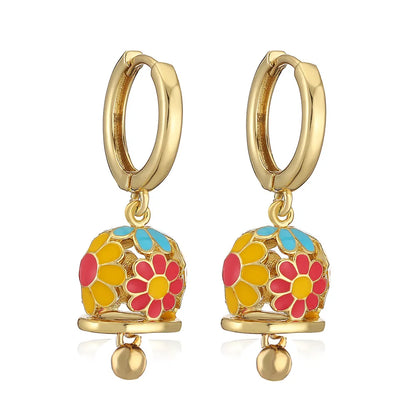 1 Pair IG Style Elegant Sweet Bell Daisy Enamel Plating Copper 18K Gold Plated Drop Earrings