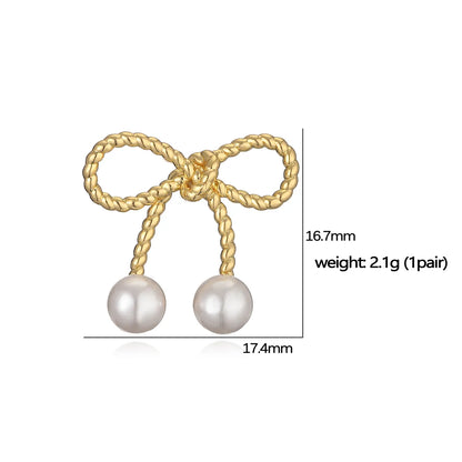 1 Pair IG Style Elegant Sweet Bow Knot Inlay Copper Artificial Pearls Zircon 18K Gold Plated Ear Studs