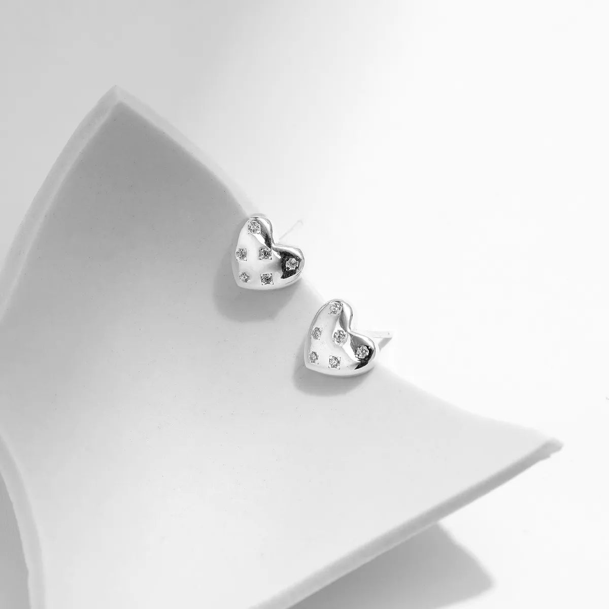 1 Pair Ig Style Elegant Sweet Heart Shape Plating Inlay Sterling Silver Zircon Rhodium Plated Ear Studs