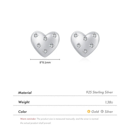 1 Pair Ig Style Elegant Sweet Heart Shape Plating Inlay Sterling Silver Zircon Rhodium Plated Ear Studs