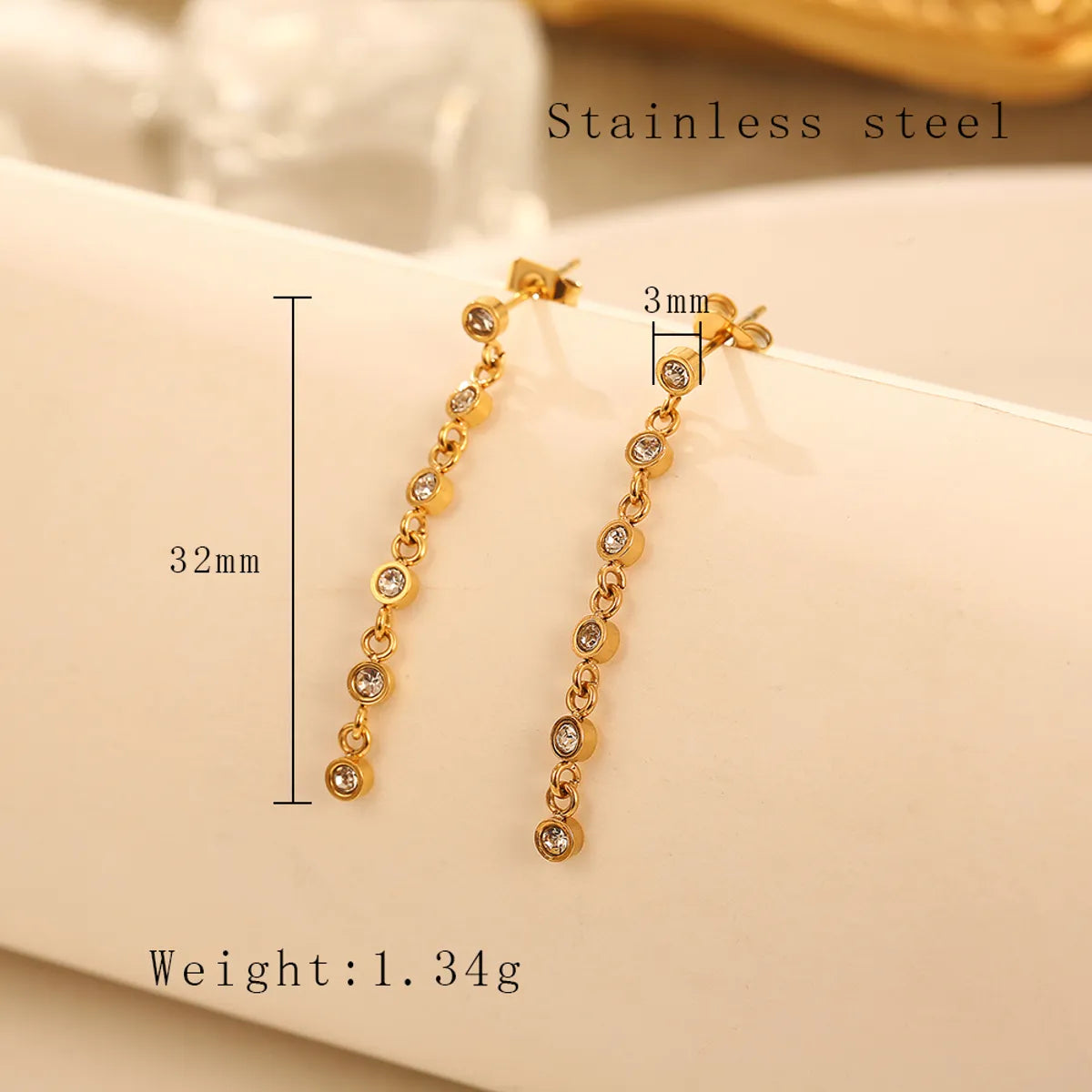 1 Pair Ig Style Elegant Tassel Plating Inlay Stainless Steel Zircon 18k Gold Plated Drop Earrings