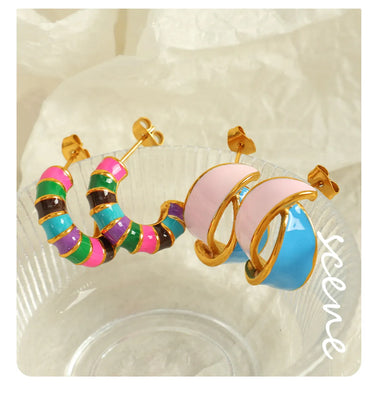 1 Pair IG Style Elegant Vintage Style C Shape Polishing Enamel Plating 304 Stainless Steel 18K Gold Plated Ear Studs