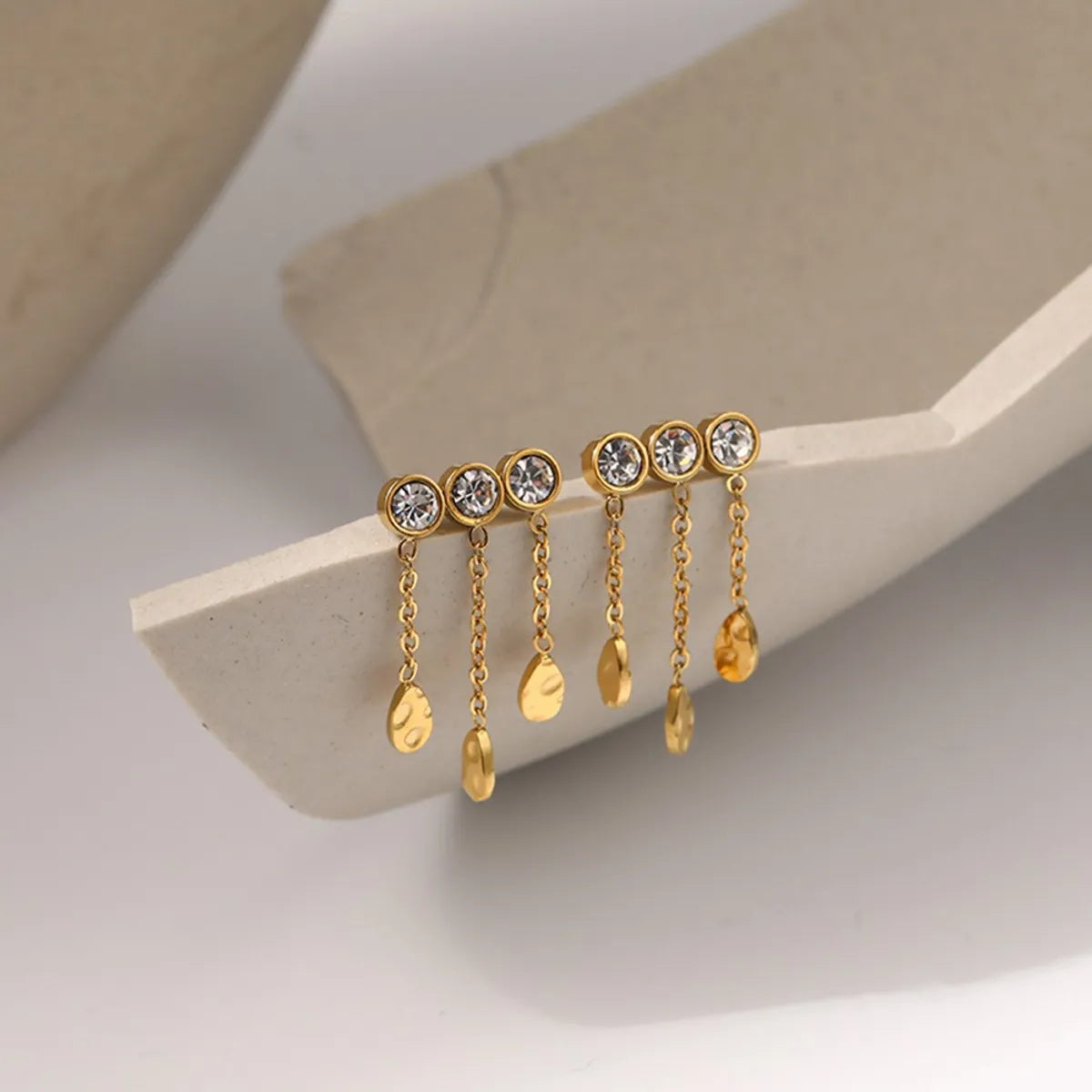 1 Pair Ig Style Elegant Water Droplets Tassel Plating Inlay Stainless Steel Zircon 18k Gold Plated Drop Earrings