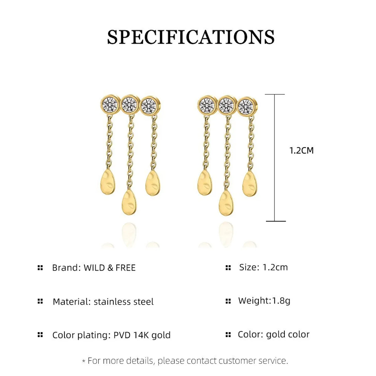 1 Pair Ig Style Elegant Water Droplets Tassel Plating Inlay Stainless Steel Zircon 18k Gold Plated Drop Earrings