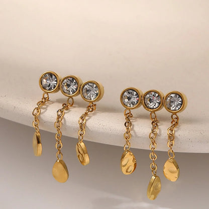 1 Pair Ig Style Elegant Water Droplets Tassel Plating Inlay Stainless Steel Zircon 18k Gold Plated Drop Earrings