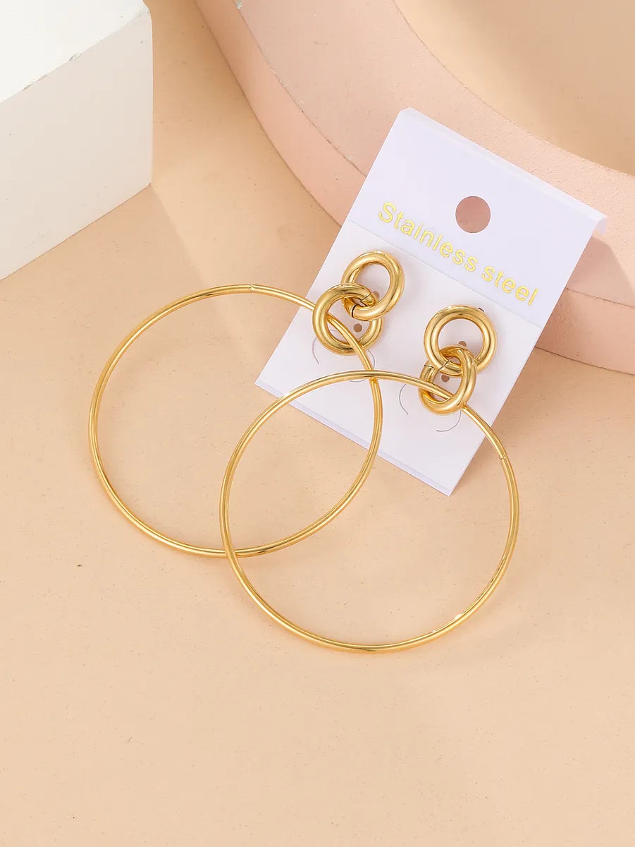 1 Pair Ig Style Exaggerated Circle Plating Stainless Steel 18k Gold Plated Drop Earrings