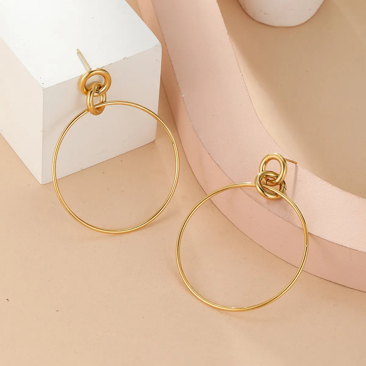 1 Pair Ig Style Exaggerated Circle Plating Stainless Steel 18k Gold Plated Drop Earrings