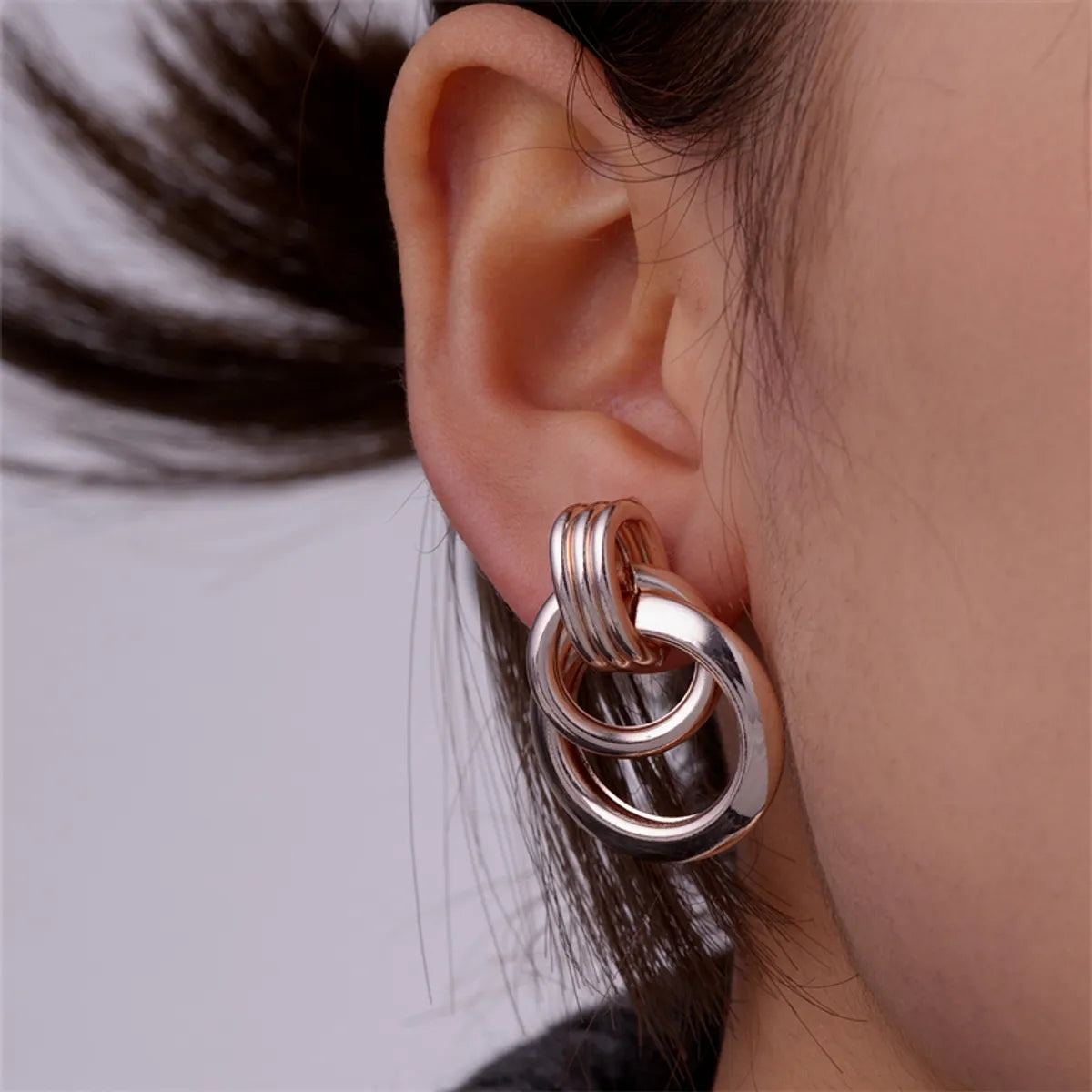 1 Pair Ig Style Exaggerated Double Ring Circle Plating Copper Rose Gold Plated White Gold Plated Gold Plated Ear Studs