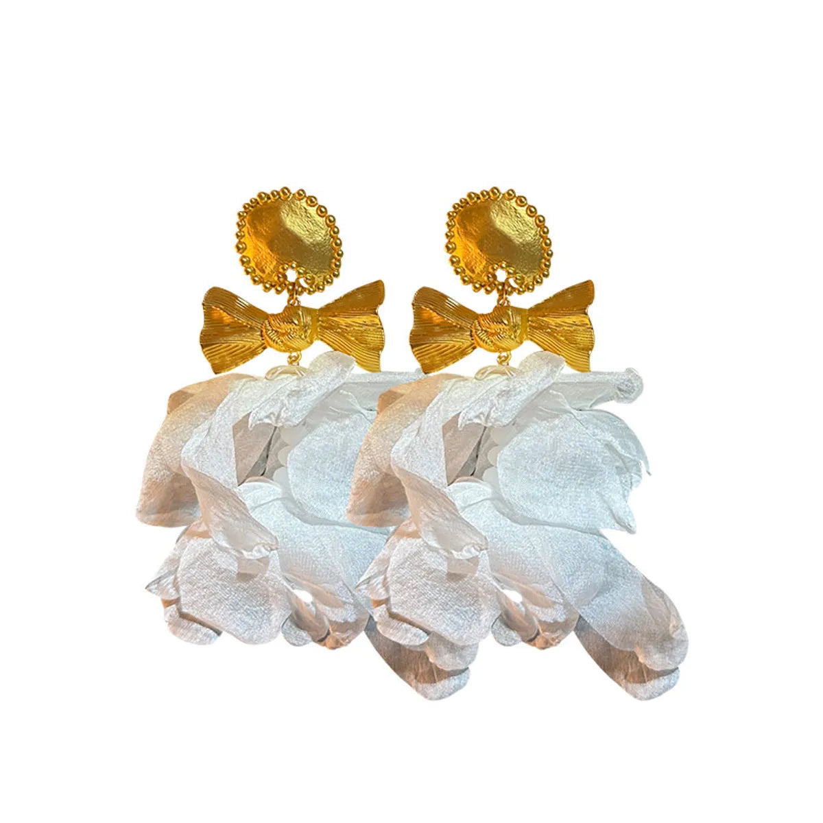 1 Pair Ig Style Exaggerated Flower Bow Knot Plating Alloy Cloth Resin Gold Plated Drop Earrings