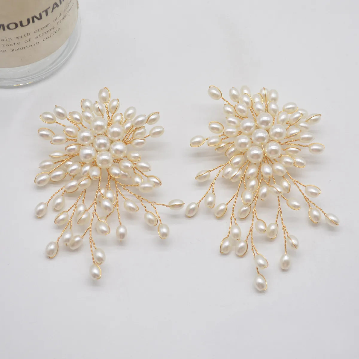 1 Pair IG Style Exaggerated Flower Pearl Plating Alloy Drop Earrings