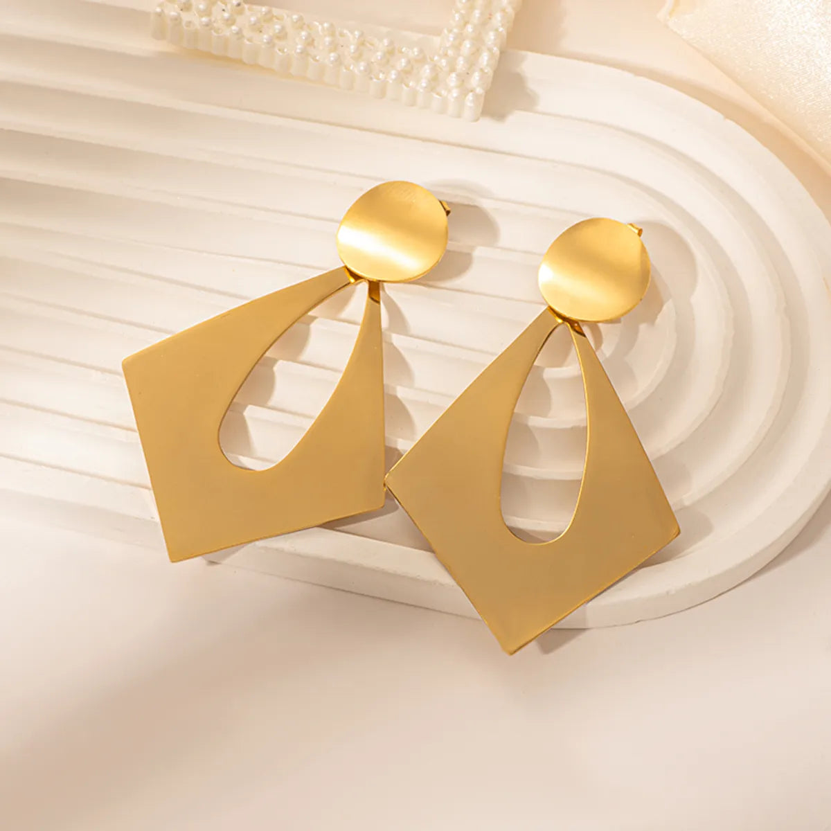 1 Pair IG Style Exaggerated Geometric Polishing Plating Stainless Steel Drop Earrings