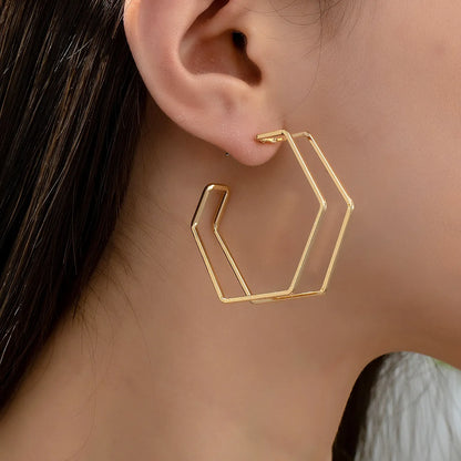 1 Pair IG Style Exaggerated Simple Style Hexagon Iron Ear Studs