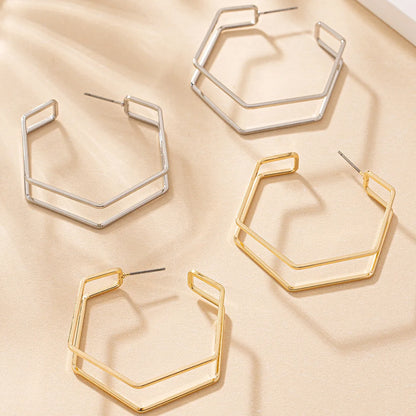 1 Pair IG Style Exaggerated Simple Style Hexagon Iron Ear Studs