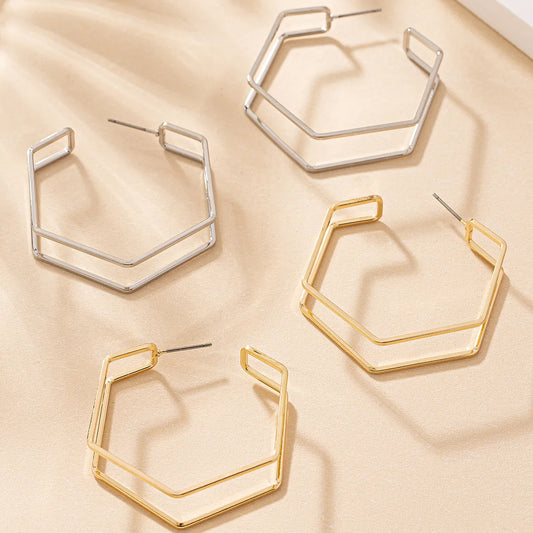 1 Pair IG Style Exaggerated Simple Style Hexagon Iron Ear Studs