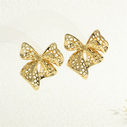 1 Pair IG Style Exaggerated Streetwear Water Droplets Bow Knot Three-Dimensional Copper 18K Gold Plated Drop Earrings Ear Studs