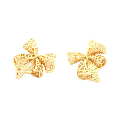 1 Pair IG Style Exaggerated Streetwear Water Droplets Bow Knot Three-Dimensional Copper 18K Gold Plated Drop Earrings Ear Studs