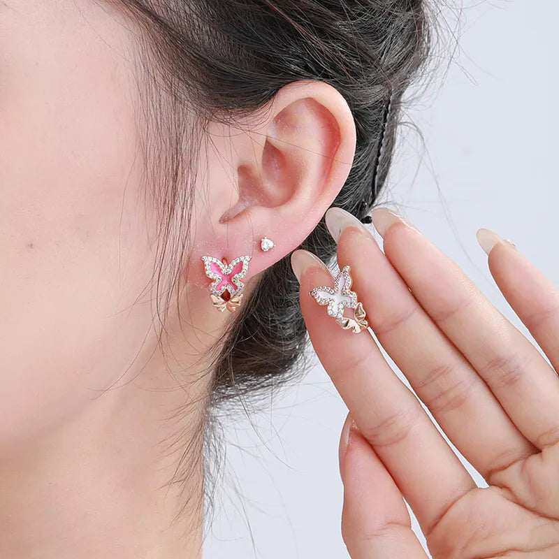 1 Pair IG Style Fairy Style Classic Style Butterfly Enamel Plating Inlay Copper Alloy Rhinestones 18K Gold Plated Ear Studs