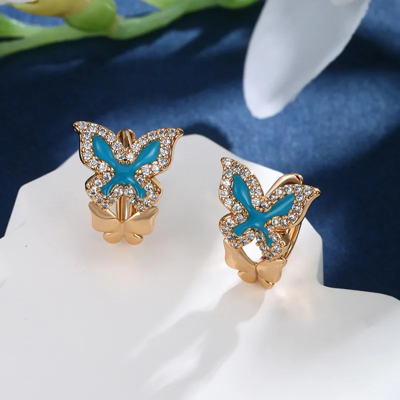 1 Pair IG Style Fairy Style Classic Style Butterfly Enamel Plating Inlay Copper Alloy Rhinestones 18K Gold Plated Ear Studs