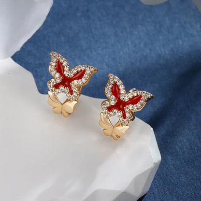 1 Pair IG Style Fairy Style Classic Style Butterfly Enamel Plating Inlay Copper Alloy Rhinestones 18K Gold Plated Ear Studs