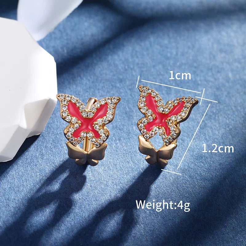 1 Pair IG Style Fairy Style Classic Style Butterfly Enamel Plating Inlay Copper Alloy Rhinestones 18K Gold Plated Ear Studs