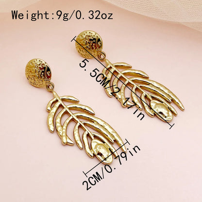 1 Pair IG Style Fairy Style Korean Style Leaves Heart Shape Feather 304 Stainless Steel 14K Gold Plated Drop Earrings