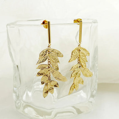 1 Pair IG Style Fairy Style Korean Style Leaves Heart Shape Feather 304 Stainless Steel 14K Gold Plated Drop Earrings