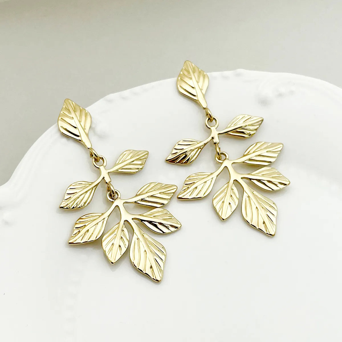 1 Pair IG Style Fairy Style Korean Style Leaves Heart Shape Feather 304 Stainless Steel 14K Gold Plated Drop Earrings