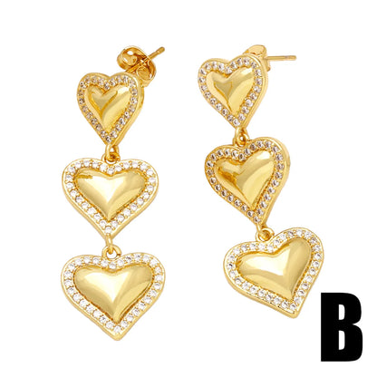 1 Pair Ig Style Fashion Simple Style Heart Shape Plating Inlay Copper Zircon 18k Gold Plated Drop Earrings