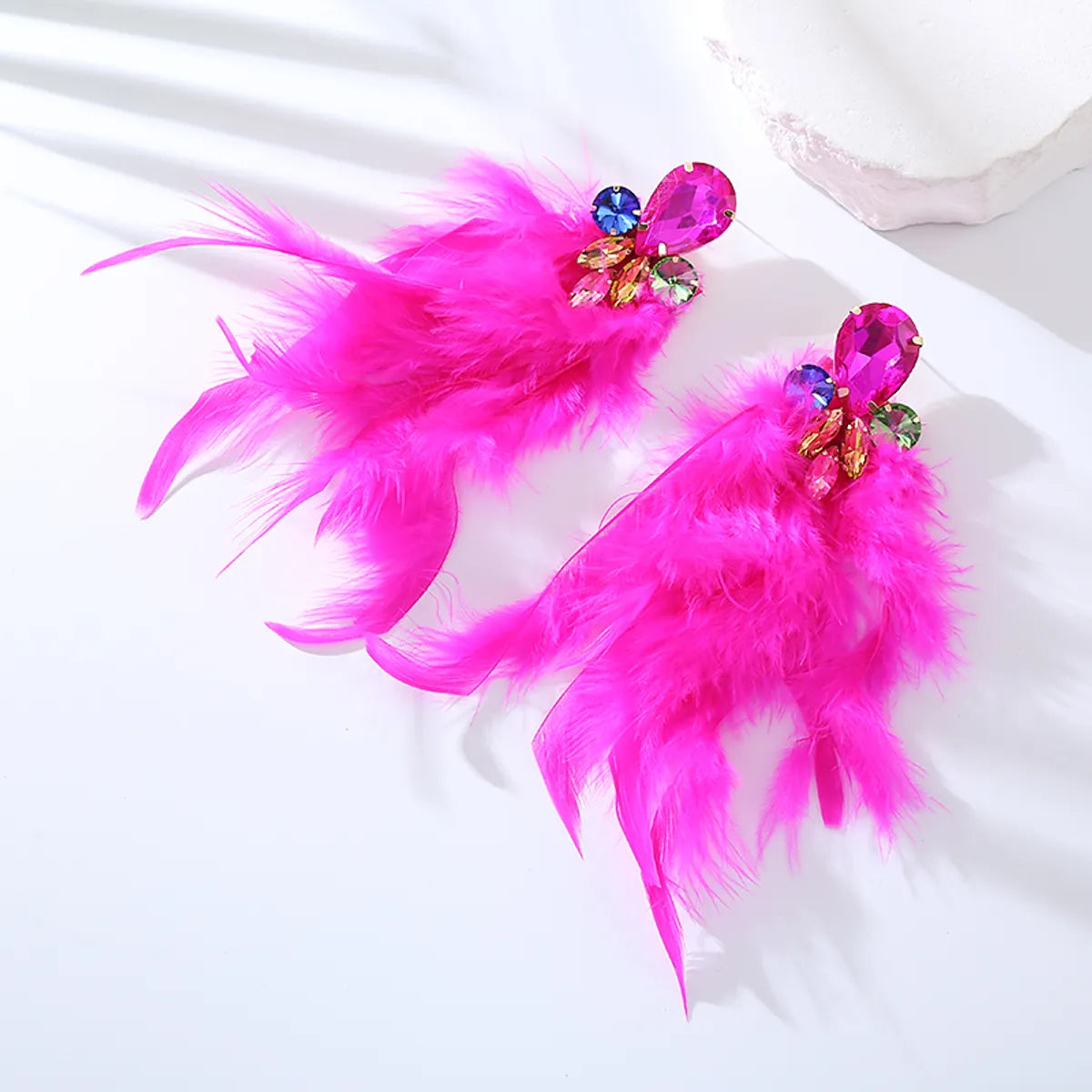 1 Pair Ig Style Feather Inlay Feather Rhinestones Drop Earrings