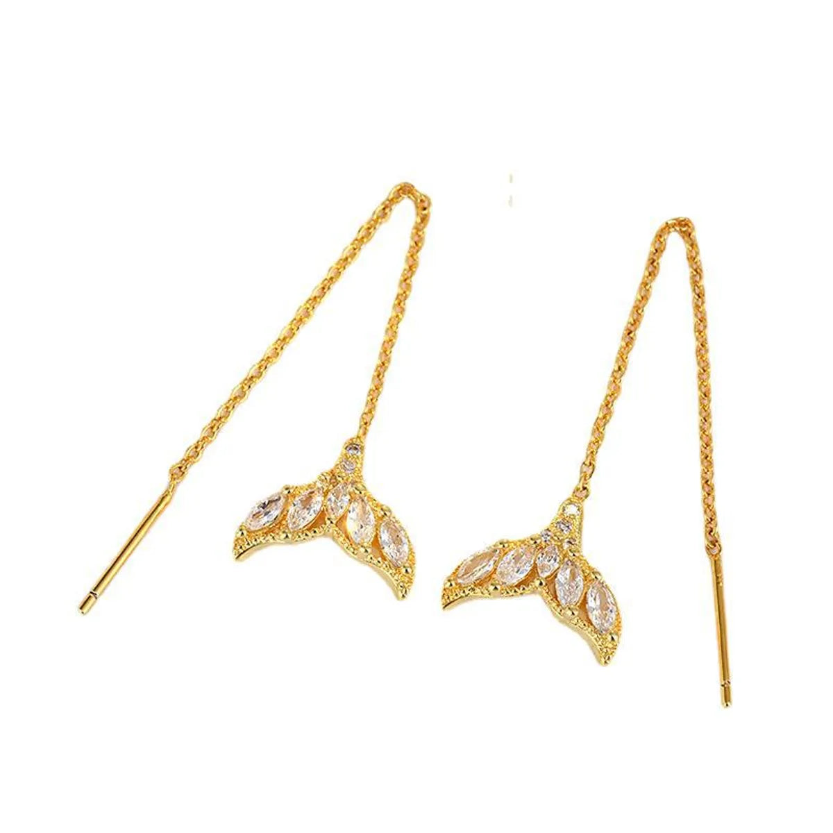 1 Pair Ig Style Fish Bone Plating Inlay Copper Zircon 14k Gold Plated Ear Line