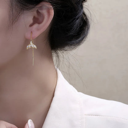 1 Pair Ig Style Fish Bone Plating Inlay Copper Zircon 14k Gold Plated Ear Line