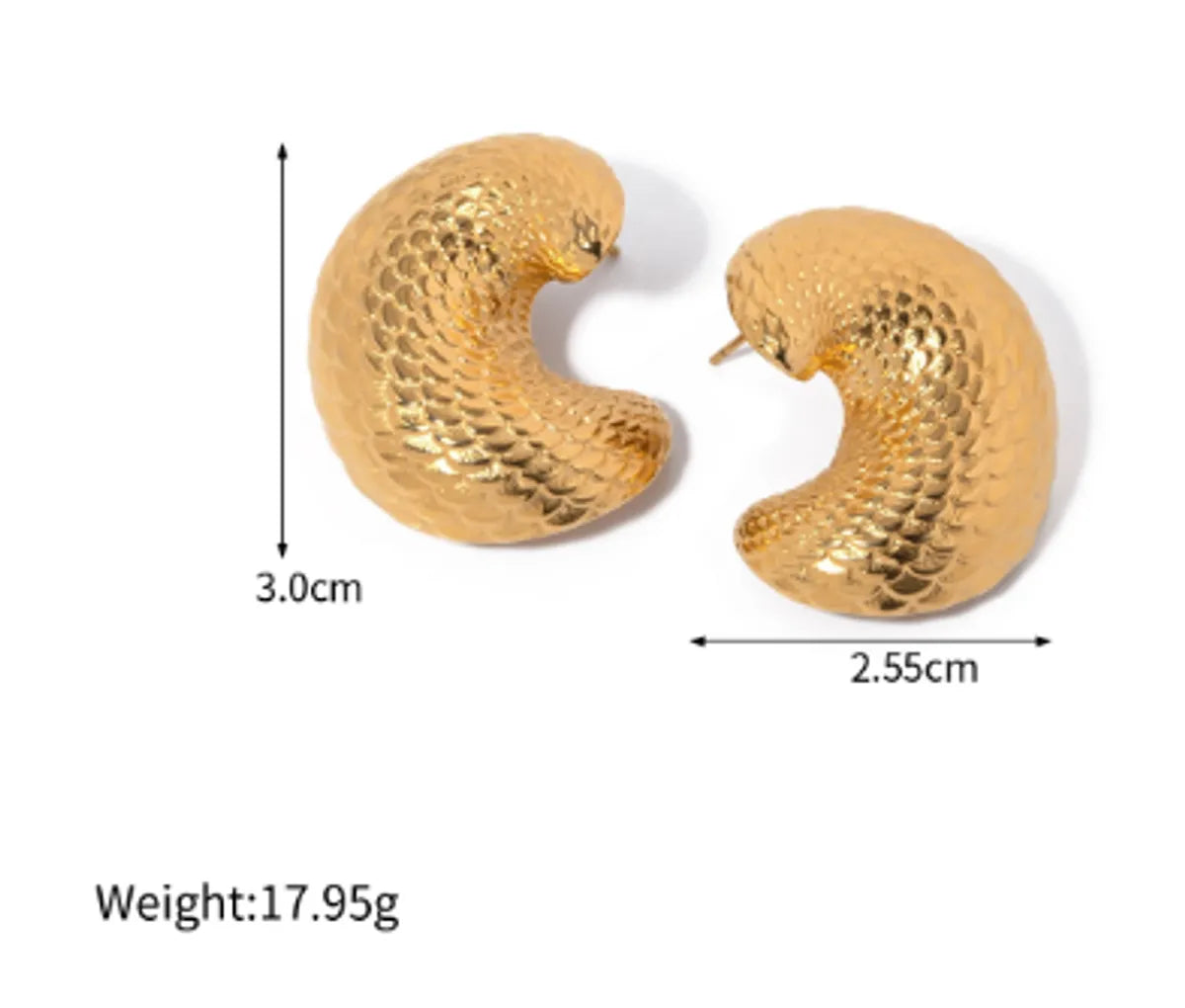 1 Pair IG Style Fish Scales 304 Stainless Steel 18K Gold Plated Earrings