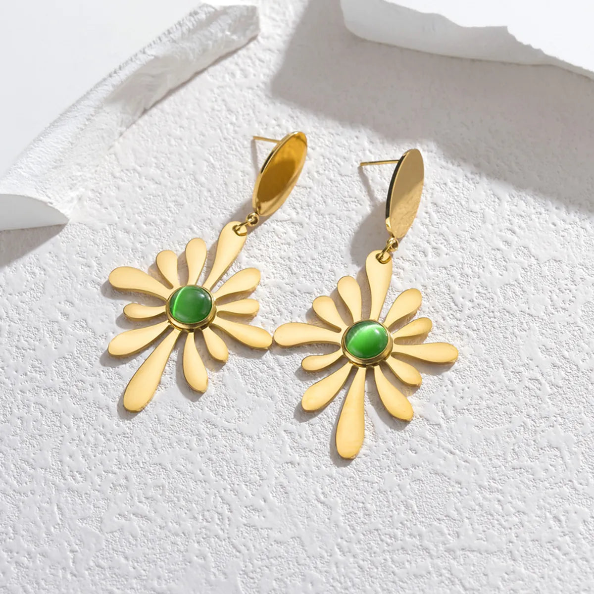 1 Pair Ig Style Flower Plating Inlay Stainless Steel Artificial Gemstones 18k Gold Plated Drop Earrings