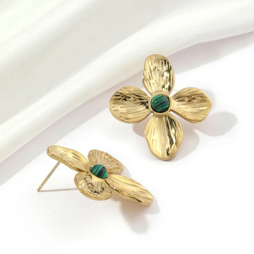 1 Pair Ig Style Flower Plating Inlay Titanium Steel Natural Stone 18k Gold Plated Ear Studs