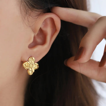 1 Pair Ig Style Flower Plating Stainless Steel 18k Gold Plated Ear Studs