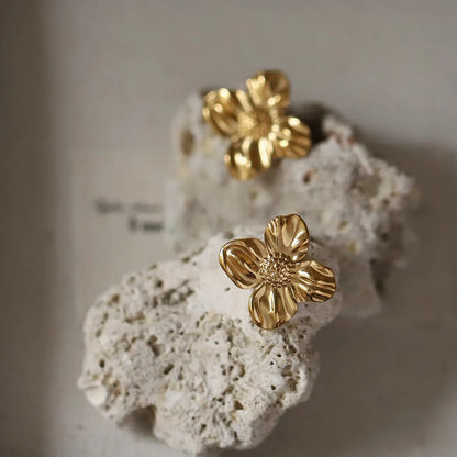 1 Pair Ig Style Flower Plating Stainless Steel 18k Gold Plated Ear Studs